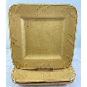 Sorrento Wheat  Square Salad Plates Yellow 9" Set of 3 Embossed Leaves Luncheon